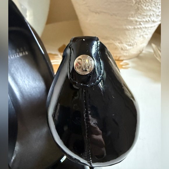 Stuart Weitzman Heels Black Patent Leather Peep Toe Heel Pumps Size 8 - Picture 4 of 10
